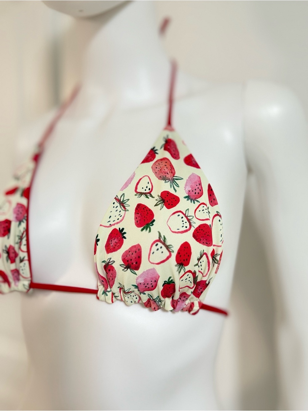 Strawberry Print Triangle Bikini Set - Red Trim